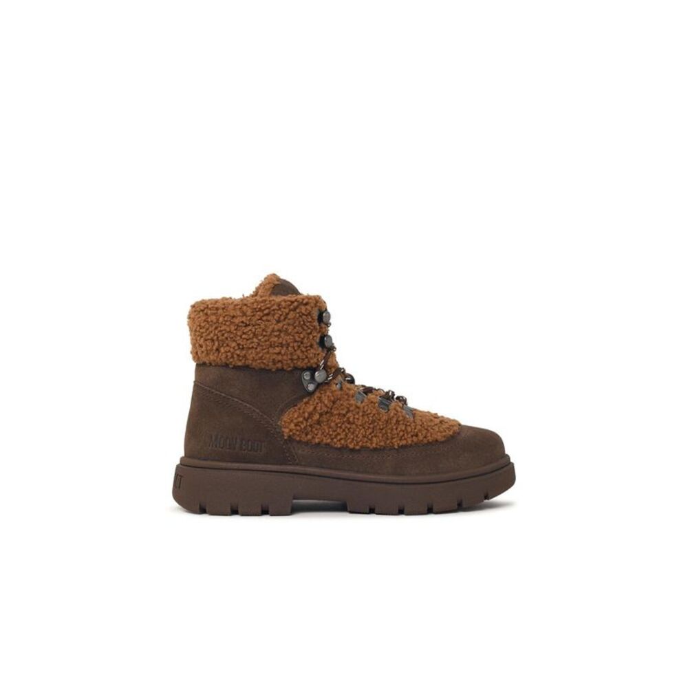 Moonboot 'Combat' Boots In A Leather, Cocoa And Cognac Blend Women